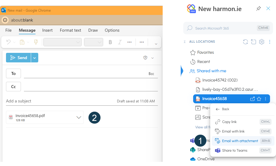 Create a new email with attachments with New harmon.ie