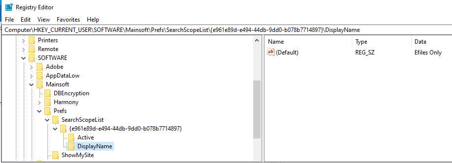 Setting the SearchScopeList registry key