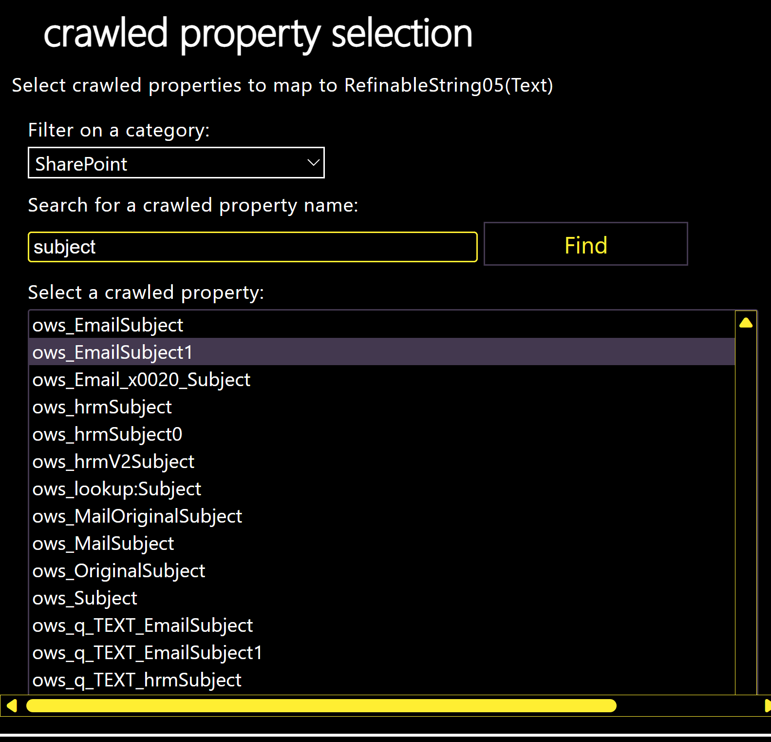 Crawled property selection