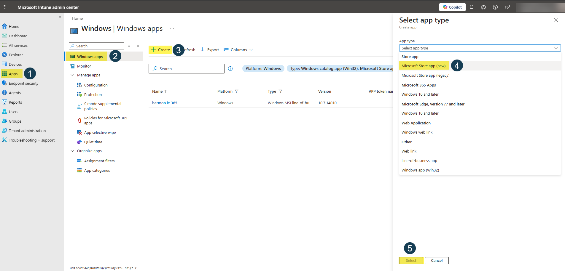 Create an app in Intune admin center Create an app in Intune admin center