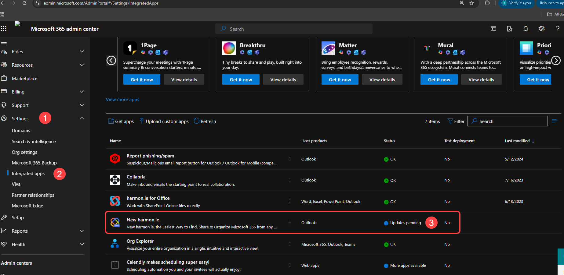 Locate New harmon.ie between the integrated apps