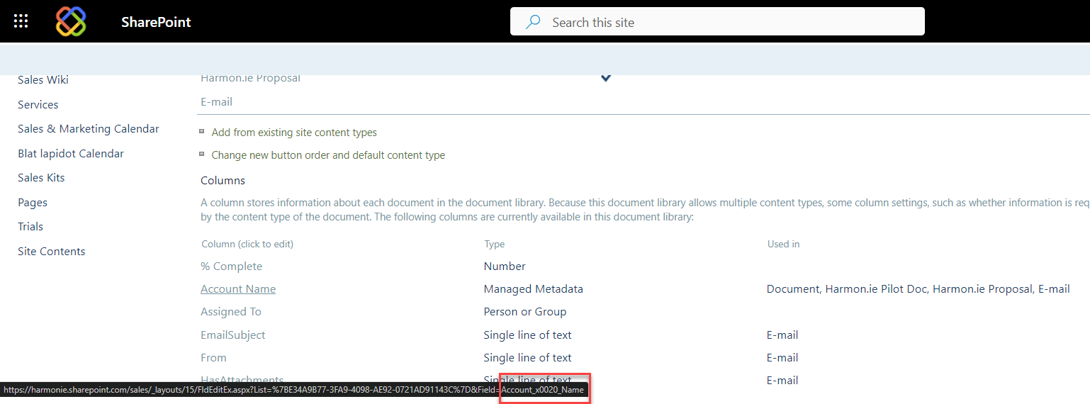 How to find internal column name