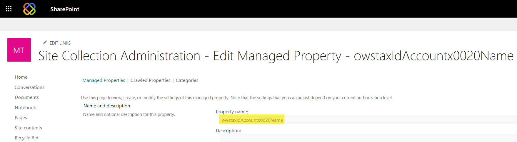 How to find Managed Properties name