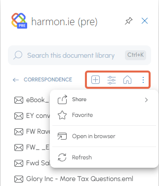 Open list of commands from the drill-down view