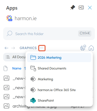 The navigation path in the harmon.ie Content view The navigation path in the harmon.ie Content view