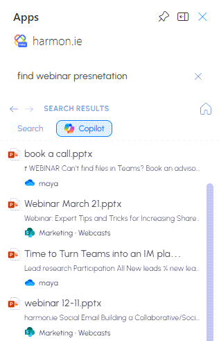 Copilot search results in New harmon.ie