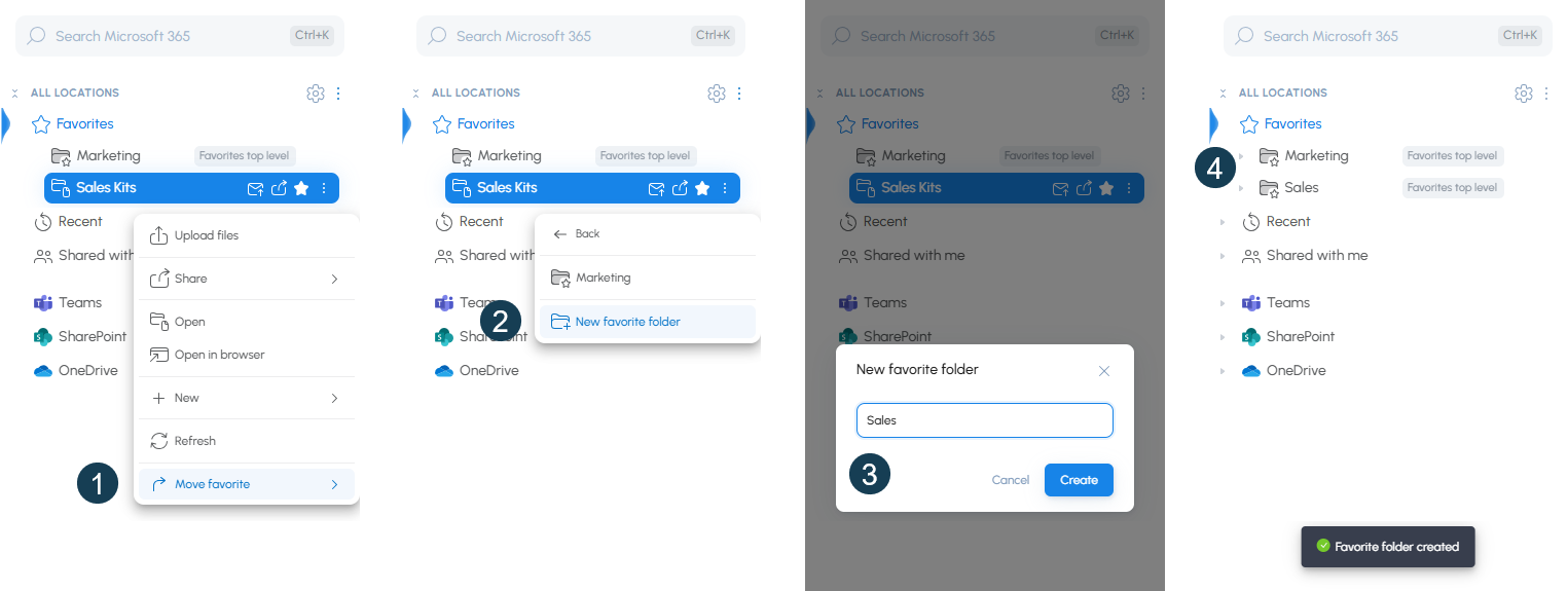 Organizing favorites in folders