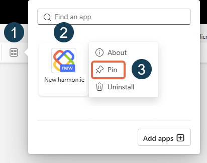 Pin New harmon.ie to the toolbar