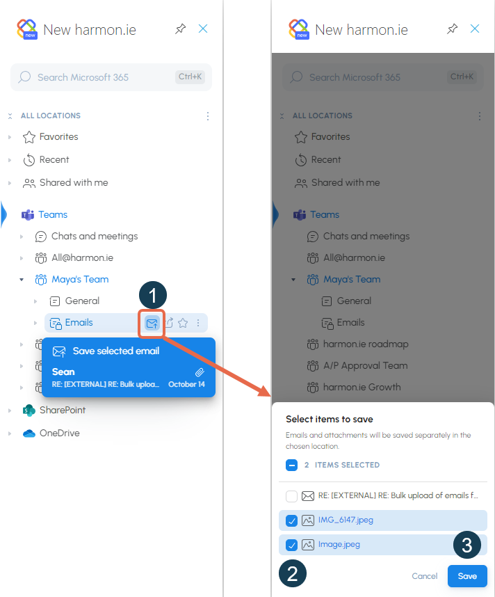 Save attachments to SharePoint or Teams