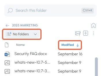 Visual indicators that the file list was sorted