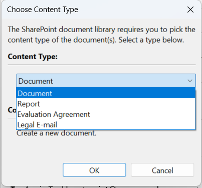 Select a content type for the uploaded document